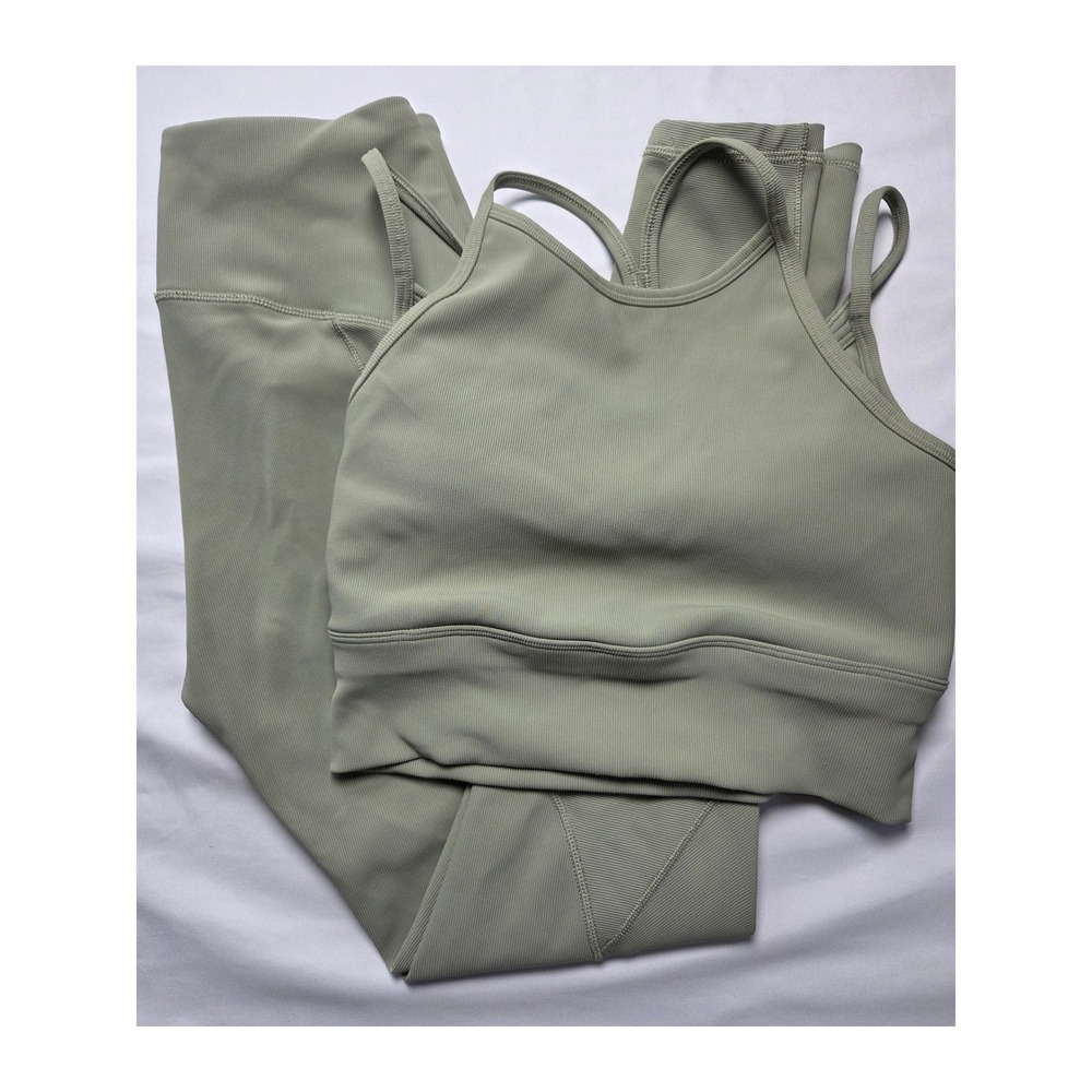 CALIA by Carrie Underwood Ribbed Sports Bra and Leggings Set Sage Green Small